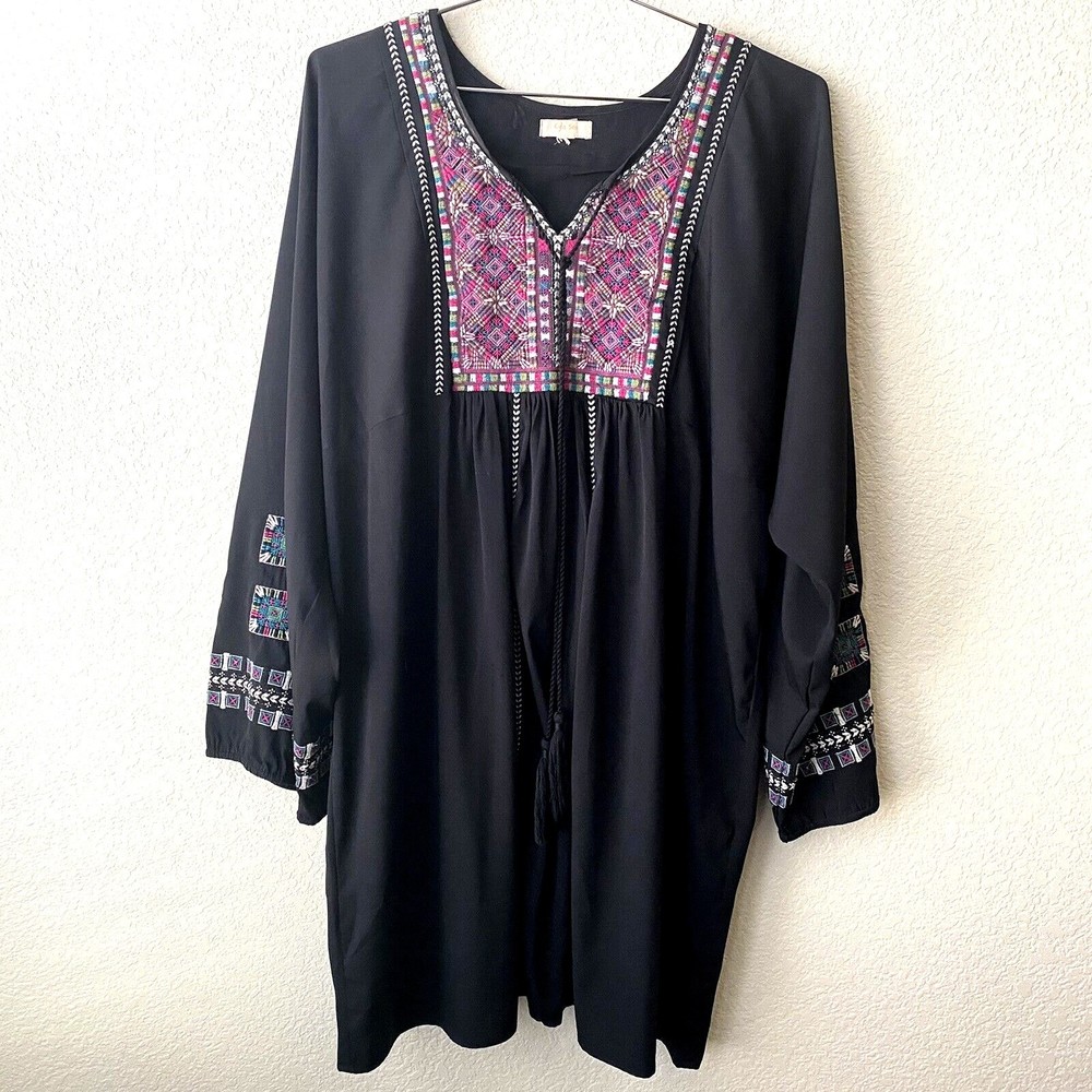 Kyla Seo Womens Dress Size Large?  Embroidered Shift Midi Polyester Silk Blend